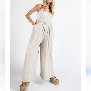 143 Story by Line Up Cotton Linen Wide Leg Overalls Jumpsuit Size Small